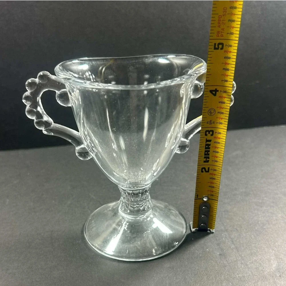 Sugar Bowl Clear Booped Handle Pedestal‎ Glass Vintage 5in